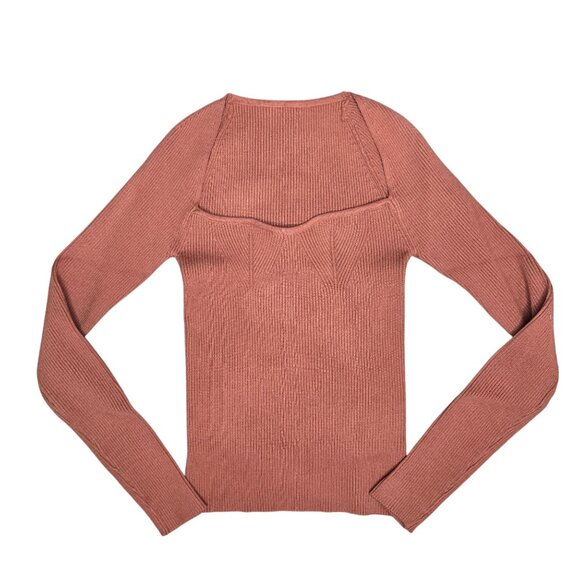 Ribbed Knit Rust Long Sleeve Sweater With Cutout Detail Shein Size S - Picture 2 of 5